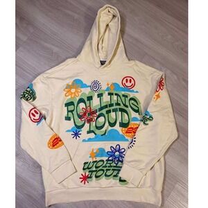 Rolling Loud World Tour Graphic Hoodie Cream Size L Festival Streetwear
